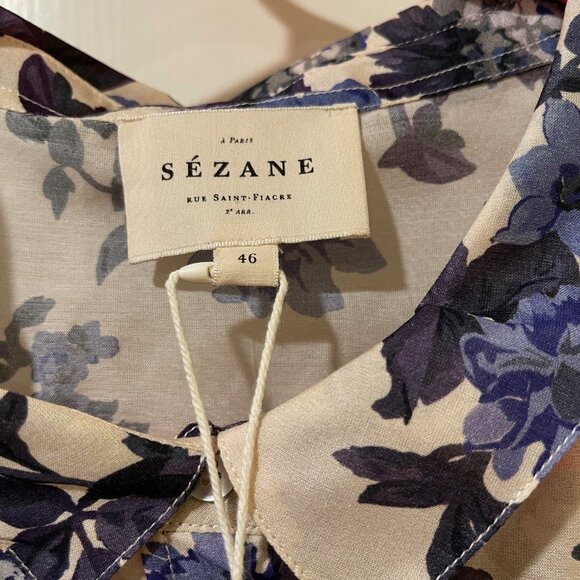BNWT Sezane Pierro blouse blue flower 46 14 - Picture 6 of 6